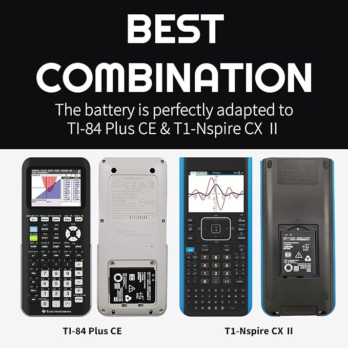 2026 Upgraded Replacement Battery for Texas Instruments TI-84 Plus CE,TI Nspire CX,CX II,TI Nspire CX CAS,CX CAS II, Part No 3.7L 1200SPB/N:P11P35-11-N01 3.7V 1600mAh-2PC