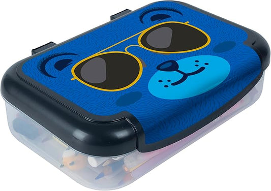 ZIPIT Recycled Plastic Pencil Box for Boys, Large Capacity Pencil Case for School, Durable Stationery Organizer Box, Blue Dog