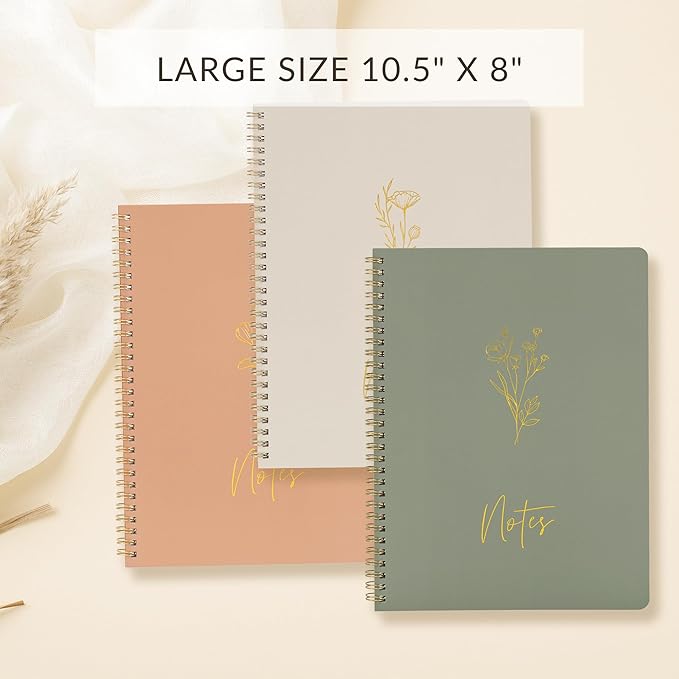 ZICOTO Aesthetic Spiral Notebook Set of 3 For Women 10.5 x 8 - Large College Ruled Journal/Notebook with Large Pockets And Lined Pages - Perfect Supplies to Stay Organized at Work or School