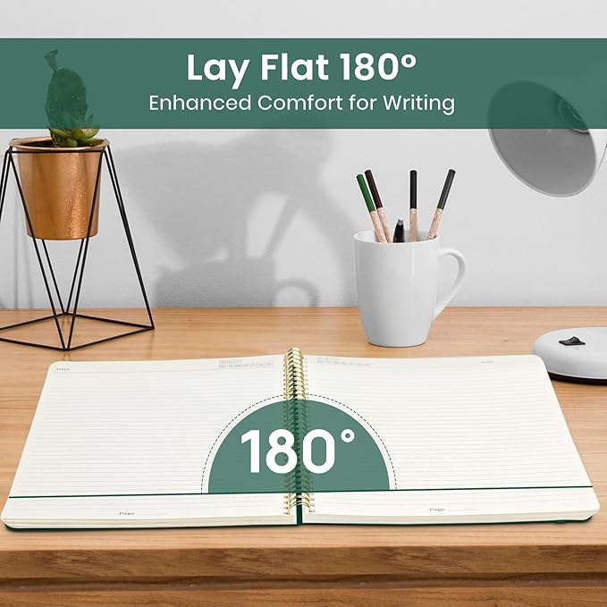 Taja Spiral Lined Notebook, 8.5"x11" Notebooks for Work, Large A4 Journal for Women & Men, College Ruled Journaling Notebook for Writing, Plastic Cover Spiral Journal, Dark Green