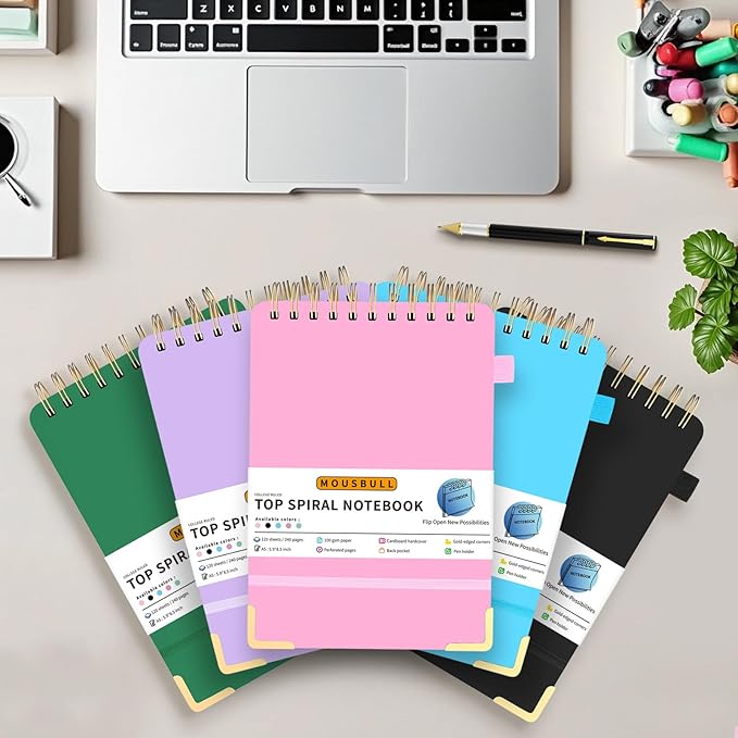 Top Spiral Notebook, A5 Hardcover Top Bound Steno Pads, 240 Pages 100gsm College Ruled Left Handed Notebook Journal for Work, School, Meeting Writing - Purple, 5.9" x 8.5"