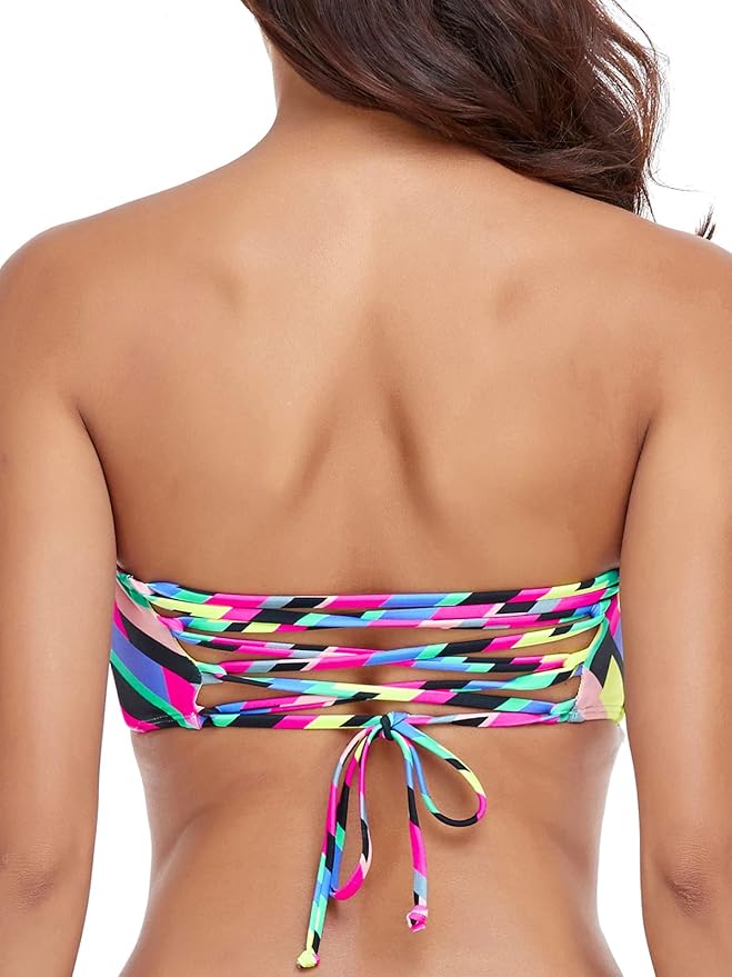 RELLECIGA Women Bandeau Swim Top Only Strapless Bikini Top Tie Back Swimsuit Tube Top