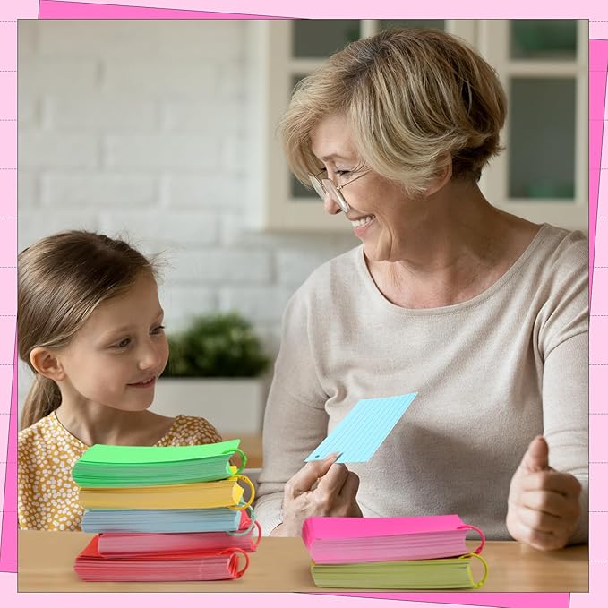 Ctosree 1440 Pcs Back to School Gifts Colored Index Cards with Binder Ring Ruled Flash Cards 12 Color Lined Note 56lb Cover for Studying Memory Office School(3 x 5 Inch,Neon Color)