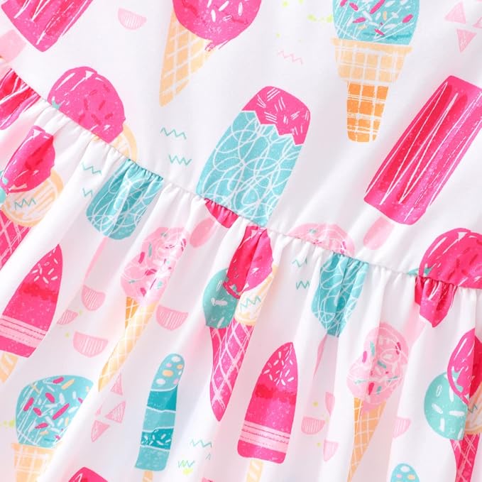 Popshion Girls Dresses Flutter Sleeve Swing Sundress Toddler Summer Clothes Kid Birthday Party Sleeveless Dress 1-8 Years Old