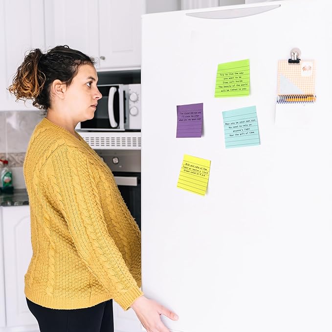40 Pack Lined Sticky Notes 3x3 Inch, Ruled Stickies Super Sticking Power Memo Pads, 8 Bright Colorful Post It Notes for Office, Home, School, Meeting
