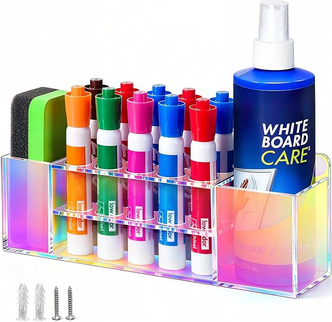 Magnetic Dry Erase Marker Holder for Whiteboard, Wall Mount Pen Holder for Refrigerator, Clear Pencil Holder for Fridge, Strong Magnet Locker Organizer for Classroom(Colorful)