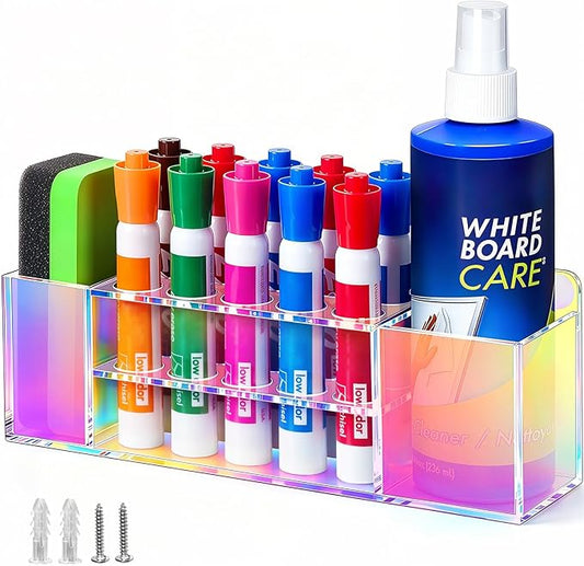 Magnetic Dry Erase Marker Holder for Whiteboard, Wall Mount Pen Holder for Refrigerator, Clear Pencil Holder for Fridge, Strong Magnet Locker Organizer for Classroom(Colorful)