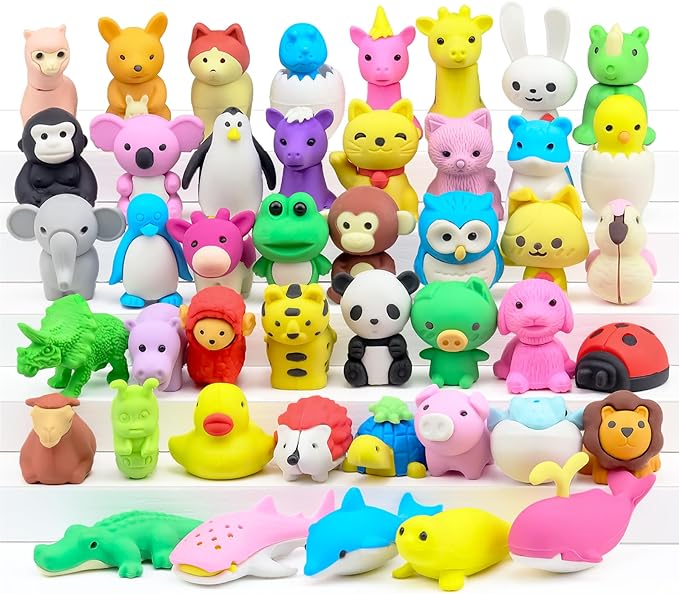 GOMIMEOR Animal Erasers for Kids, 45 Pcs Animal Pencil Erasers Bulk, Puzzle Eraser for Classroom Prizes and School Supplies, Random Assorted