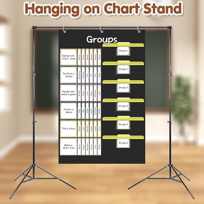 Small Group Management Pocket Chart for School, Class Jobs Chart with 48 Pockets & 84 Cards, Small Group Organizer for Classroom, Teacher Supplies (Black)