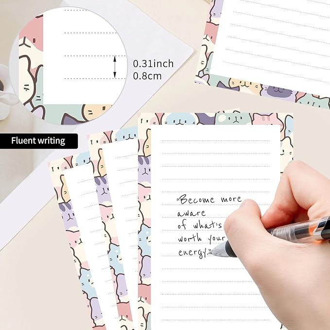 2 Pack Lined Sticky Notes 4x6 in, Cute Self-Stick Notepads with Lines, Large Memo Pads Strong Adhesive for Office, Home Cute Funny Cats