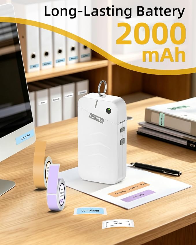 ORGSTA Label Maker Machine with Tape Bluetooth Portable Thermal Labelling Printer for School Home Office Organization, Wireless Mini Labeler S001 Label Machine with Label Sticker Maker, White