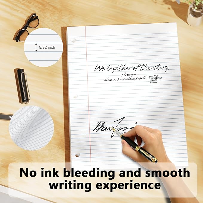 3-Pack White Loose Leaf Paper 390 Sheets Filler Paper 8 * 10.5 College Ruled 3-Hole Punched for 3-Ring Binders Notebook Lined 8" x 10.5"