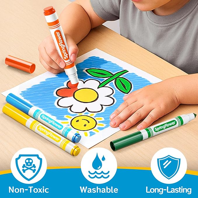 SpringFlower 480 Count Washable Markers Bulk, 16 Assorted Colors Markers Bulk Back to School Classroom Supplies, Broad Tip for Kids, Classroom School Teacher Must Haves