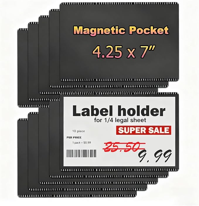 CHUNNIAO Magnetic Pocket as Price Tag 4.25x7 for Warehouse Supermarket,Rack&Shelf Information Label,Card Holder 10PCS