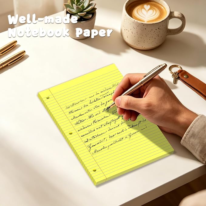 120 Sheets Yellow 8x10.5 Inch Loose Leaf Paper, College Ruled Filler Paper, 3 Hole Punched Notebook Paper for 3 Ring Binder, Premium Notebooks Paper for Students & Teachers, Office & School Supplies