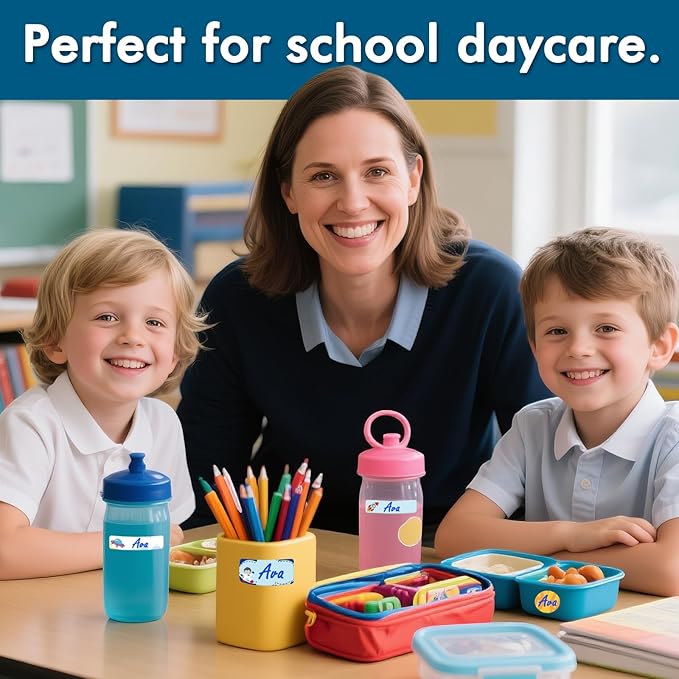 Daycare Name Labels for Kids,360pcs Waterproof & Removable Name Stickers for Water Bottles, Lunch Boxes and School Daycare Name Tag (Space)