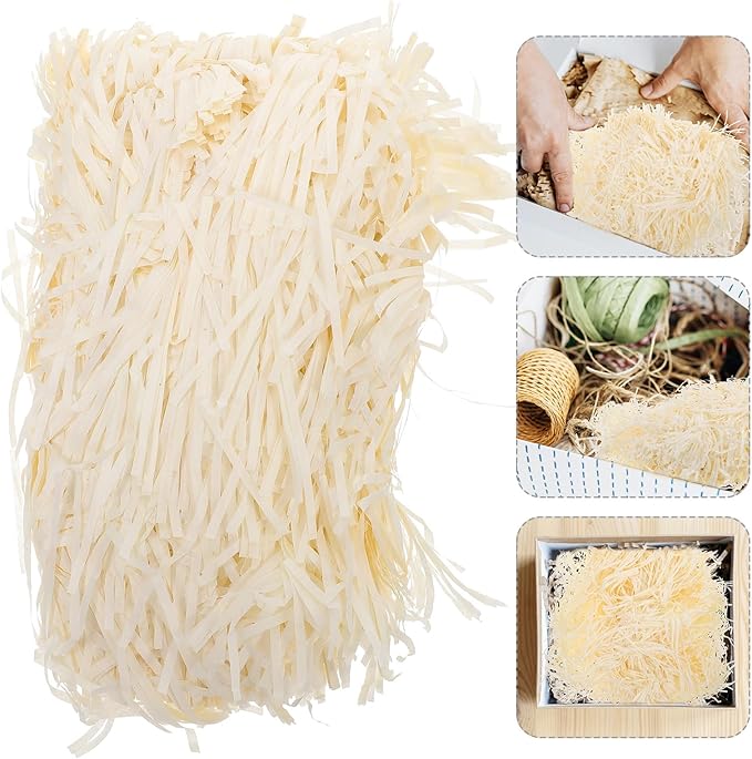 DOITOOL Shredded Paper Filler Crinkle Cut Packaging Box Filler 500g Beige Raffia Grass Decorative Filling for Boxes and Basket Stuffing