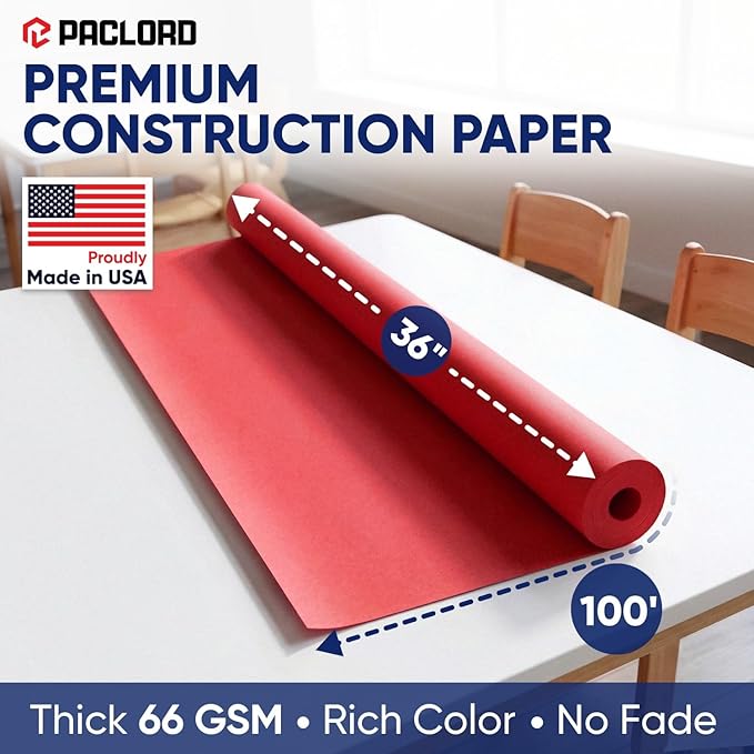 Red Construction Paper Roll 36" x 100 ft – Made in USA – 36" Bulletin Board Paper for Classroom & School, Teachers & Kids