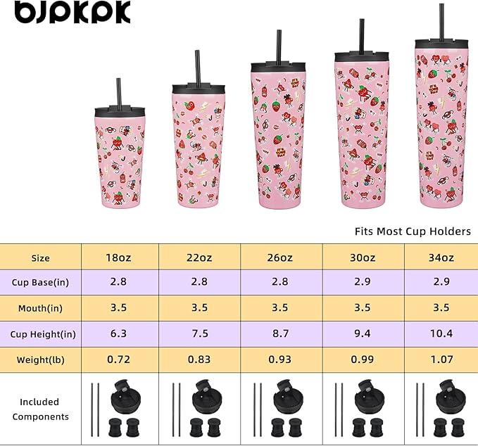 BJPKPK 18oz Stainless Steel Insulated Tumbler With lid And Straw Travel Coffee Thermal Tumblers Cup For Women And Men,Passionate Pink