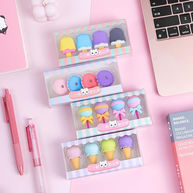 16 PCS Food Erasers for Kids, 3D Cute Ice Cream & Donut Puzzle Pencil Erasers, Mini Take Apart Erasers for Classroom Rewards, Easter Egg Fillers, Party Favor Goodie Bag Stuffers