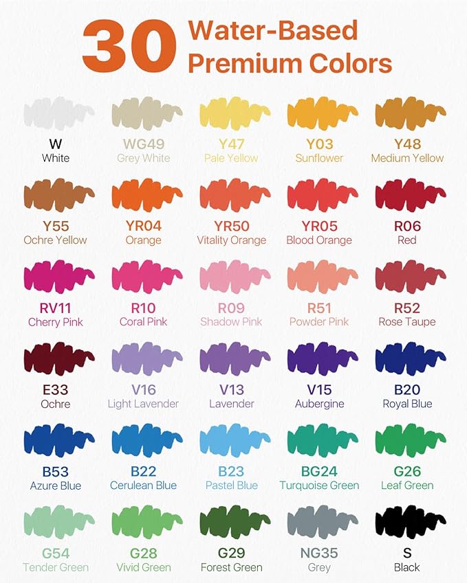 JusArt Acrylic Paint Markers Brush Tip 30 Colors, Water-Based No-Bleed Markers with Automatic Ink Control, Waterproof Acrylic Paint Pens for DIY Art & Crafts -Fabric, Wood, Rock, Ceramic, Metal