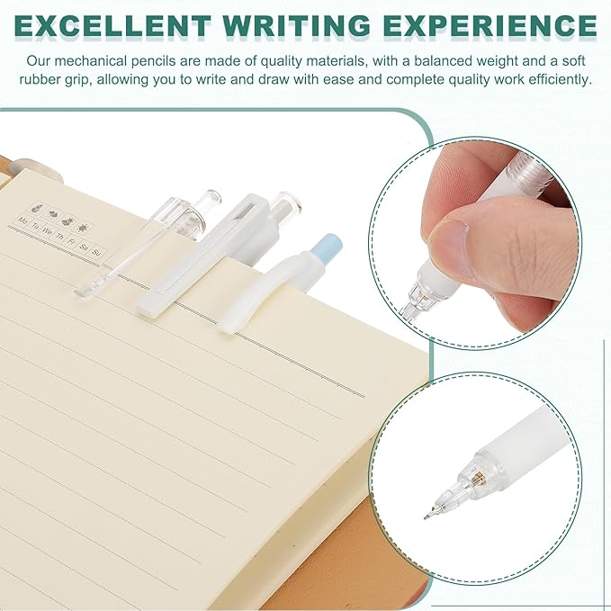 M&G 6Pcs Mechanical Pencil Set, 0.5mm Mechanical Lead Pencils for Drafting Sketching Art Class Writing Office Classroom, White