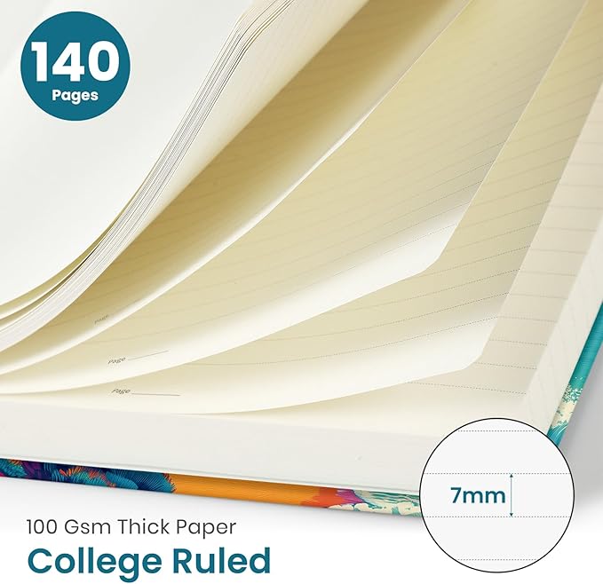 Taja Lined Spiral Journal Notebook for Women, Pretty College Ruled Notebook for Work & Note Taking, A5 Hardcover Journal for Writing, Cute Aesthetic 140 Pages, Coastal Beacon