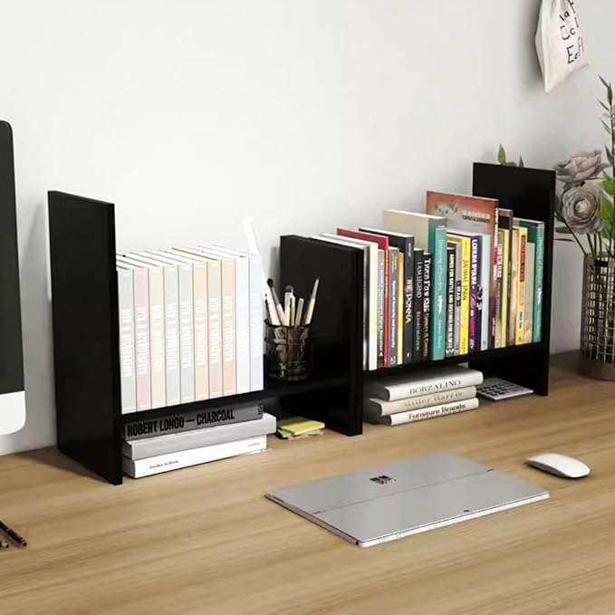 ShellKingdom Desk Shelf Organizer, H-Shaped Desktop Shelves, Adjustable Desktop Corner Shelf, Bookshelf Storage Rack and Cubicle Decor for Desk, Tabletop, School, Office, Dorm Desk Organizer - Black