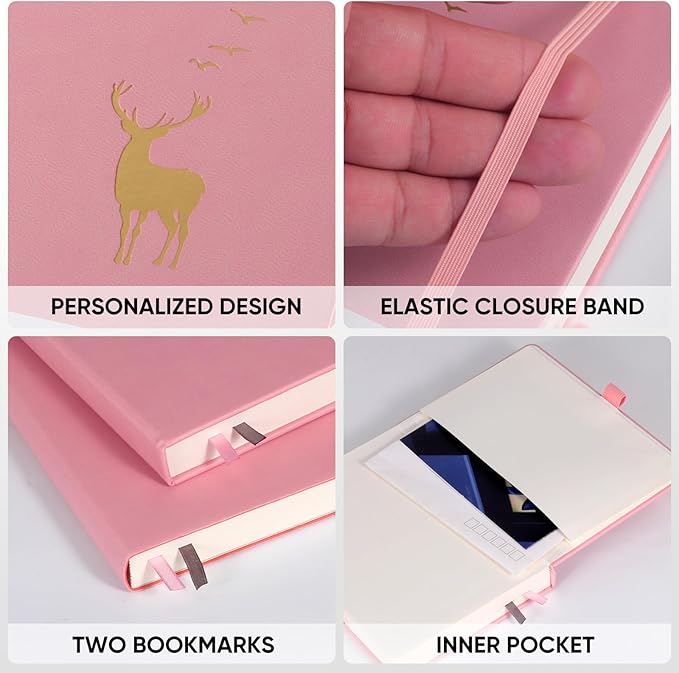 College Ruled Journal Notebook- 312 Pages A4 Softcover Large Journal, 100GSM Thick Paper, Leather Journal for Women Men Work School, 8.5''×11''-Pink