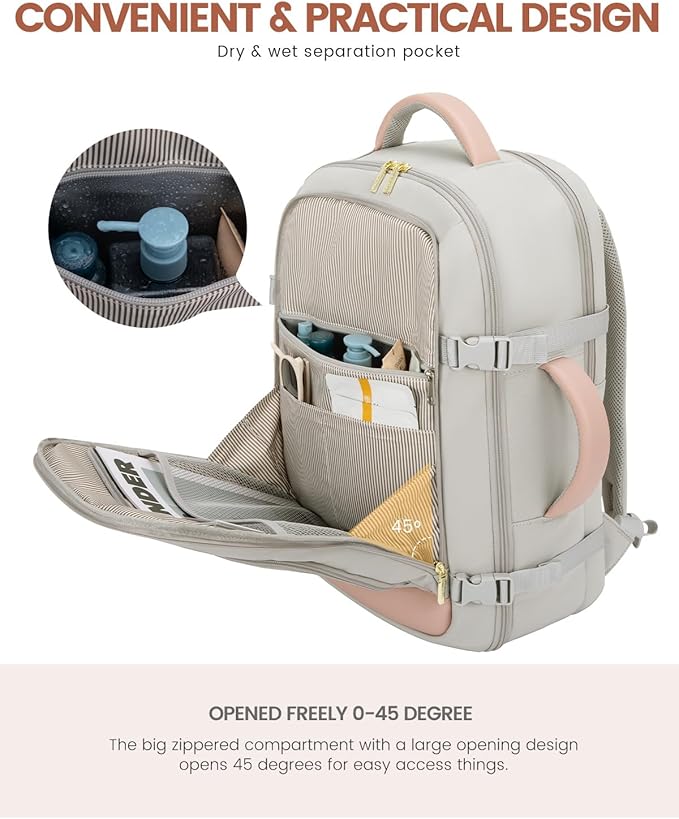 LOVEVOOK Carry On Travel Backpack For Women Flight Approved, 40L Personal Item Backpack, TSA Travel Bag for Airplanes Fit 17 Inch Laptop, Business Weekender Overnight Waterproof Daypack with 2 Cubes