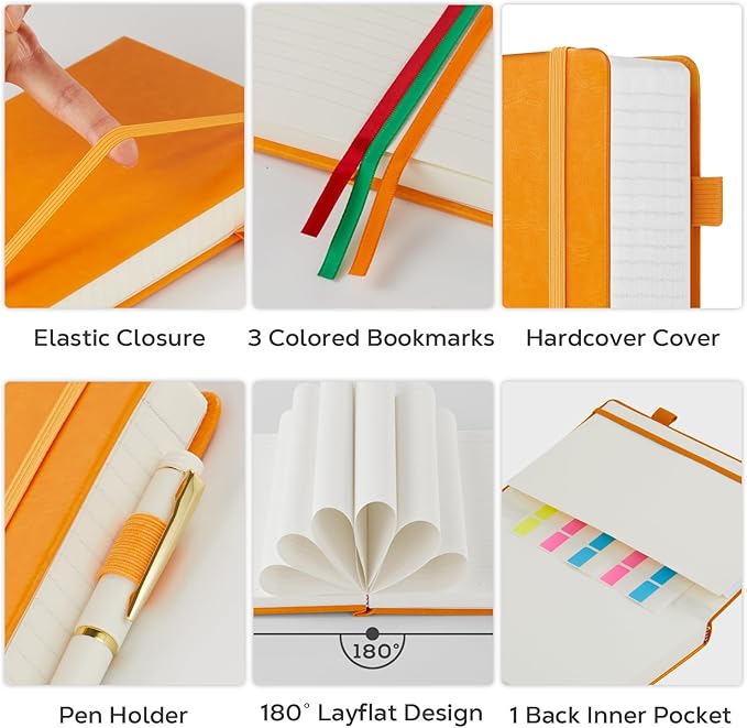 FOCUS DAY A4 Hardcover Notebook, Large 8.5 x 11 Notebook Journals for Writing Note Taking Women & Men, 320 Pages Hardcover Work Notebook Journal Notepad Writing Pads, Orange