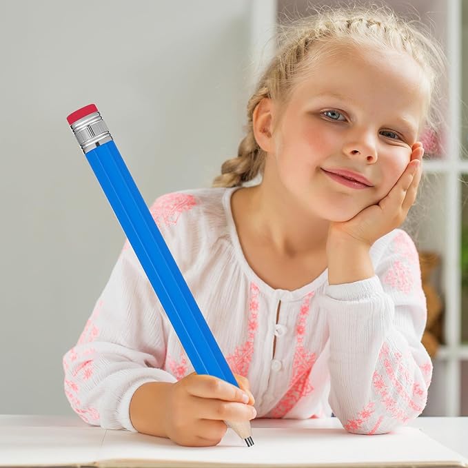 STAHAD Giant Wooden Pencils 2pcs Jumbo Novelty Extra Large Blue Pencils for School Drawing Writing Supplies for Preschoolers