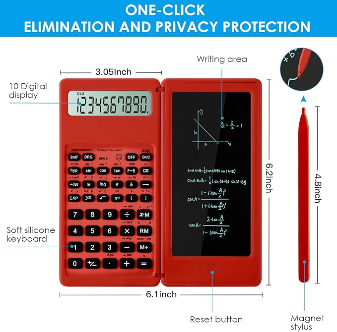 IPepul Scientific Calculators for Students, Red Math Calculator with Notepad,10-Digit Large Screen, Classroom Must Haves for Middle High School Supplies & College (Red)