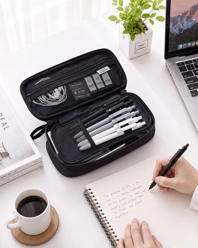 Four Candies Large Pencil Case, 5 Compartments Canvas Pen Organizer | Big Capacity Pencil Pouch Bag for School Supplies, Portable Stationery Holder for Teen Girls Boy Men Women