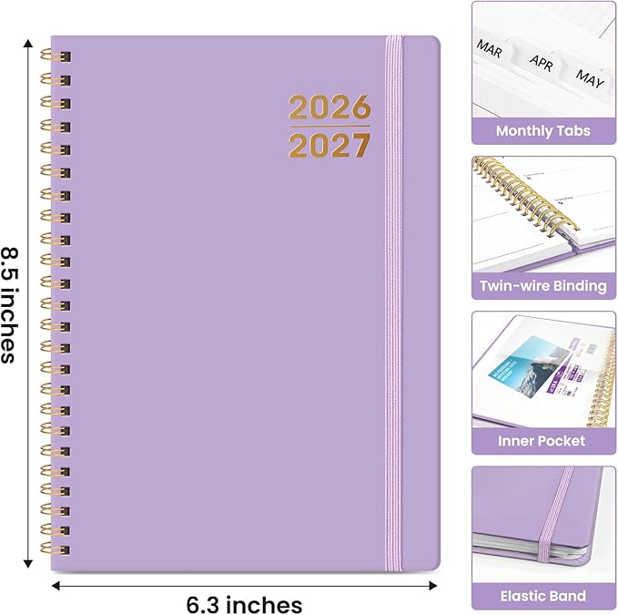 Planner 2026-2027 for Women & Men, Academic Monthly and Weekly Calendar Planner, Jul 2026 - Jun 2027, A5 (6.3" x 8.5"), Teacher Student Planning Book with Tabs, Ideal for Office School Supplies - Lilac Purple