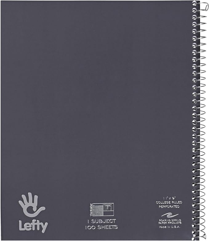 ROARING SPRING Stasher Left Handed Notebook, 1 Subject, 11x9, College Rule