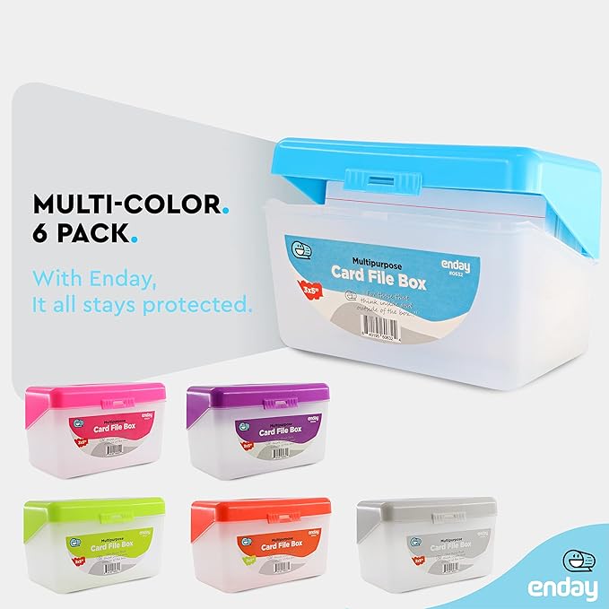 Enday Index Card Box Blue 3x5 Index Card Holder, Index Card Organizer, Flash Card Holder, Holds 250 Cards.