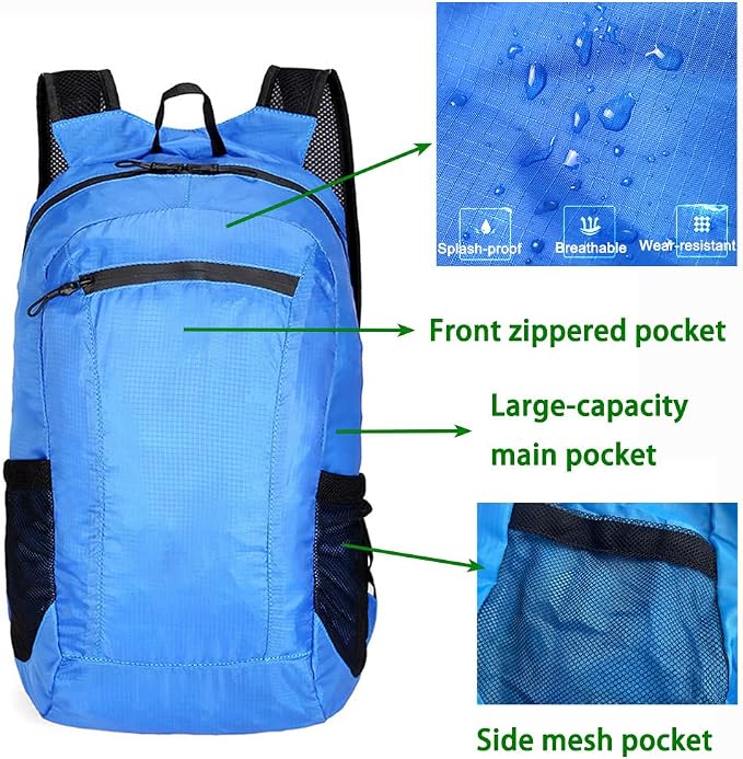 18L Mini Foldable Daypack, Waterproof and Lightweight Backpack | Small Outdoor Camping Day Pack, Travel Packable Bag for Men and Women, Easy to Carry