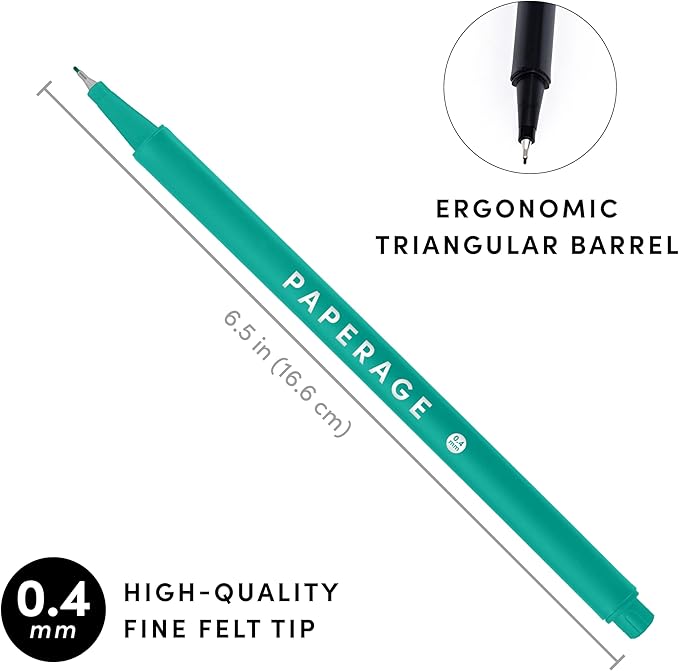 PAPERAGE Felt Tip Fine Point Pens (0.4mm), 12 Pack, Colored Pens For Journaling, Notebooks, Planners, Calendars & Drawing, Great for School, Office, & Home (Pastel)