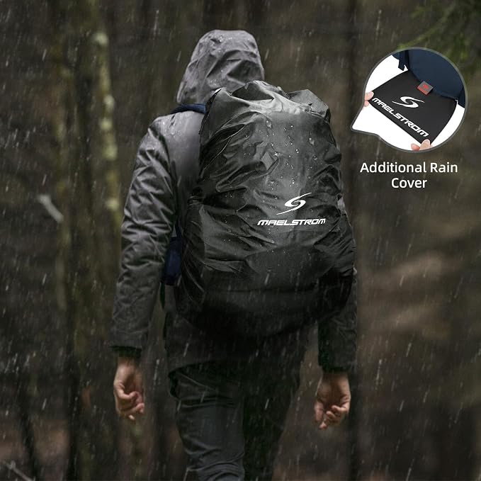 Maelstrom 40L Waterproof Hiking Backpack, Lightweight Travel Daypack | Rain Cover,Hydration-Ready, Tripod Straps, Load Compression, Survival Whistle, Perfect For Men, Women,Camping,Travel