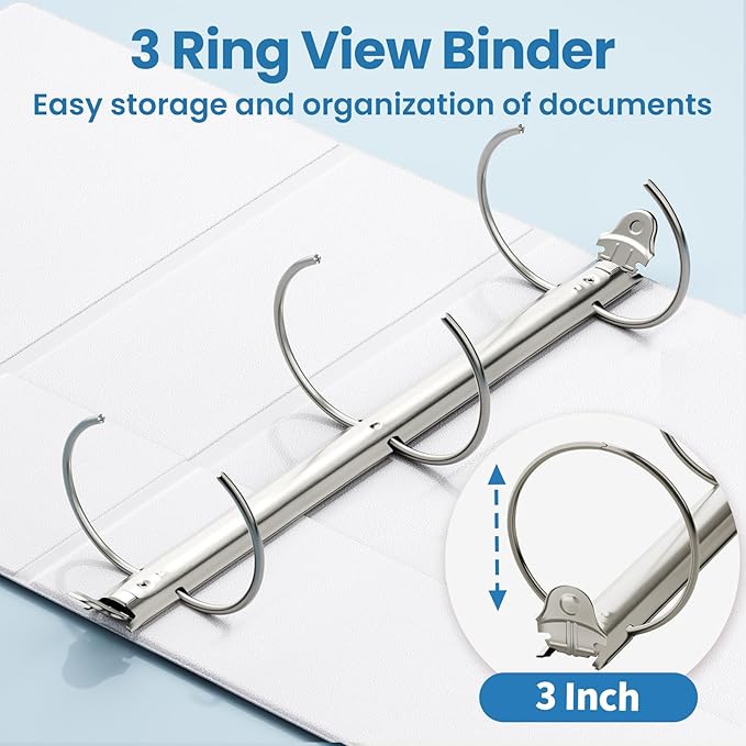 SUNEE 3 Inch Binders 3 Ring 12 Pack, Large 3" Clear View Binders Bulk Three Ring PVC-Free (Fit 8.5x11 Inches) for School or Office Supplies, White