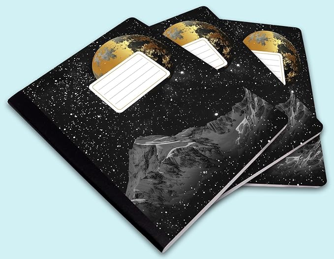 Jainzy Composition Notebooks, 3 Pack - 9.75 x 7.5 inches, College Ruled 140 Pages, Gold Foil Design