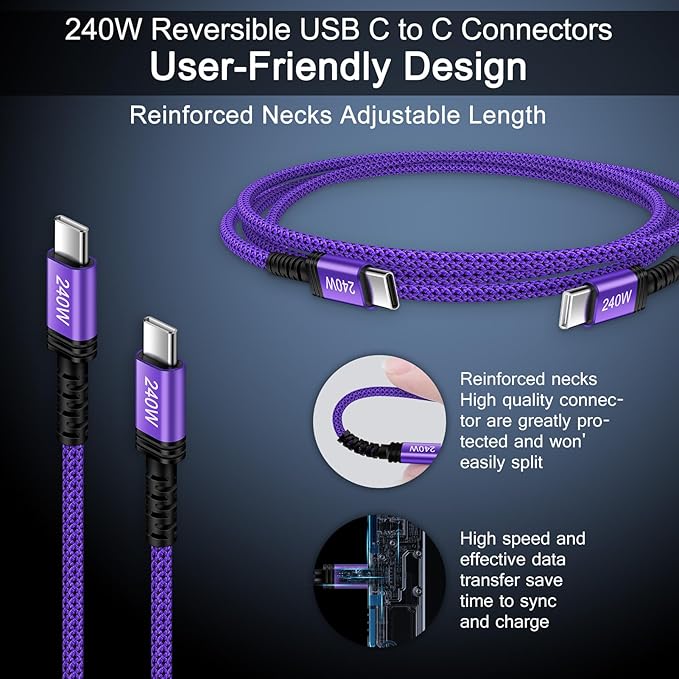 240W USB C to USB C Cable Fast Charging for iPhone 17 Air 17 Pro Max 16 Plus 16 Pro Max 15,10FT Long Type C to Type C Charging Cable for Google Pixel 10 10 9 8 7,Samsung Galaxy S25 S26/S26 Ultra/S26+