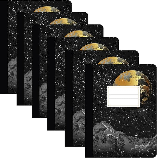 Jainzy Composition Notebooks, 6 Pack - 9.75 x 7.5 inches, College Ruled 140 Pages, Gold Foil Design