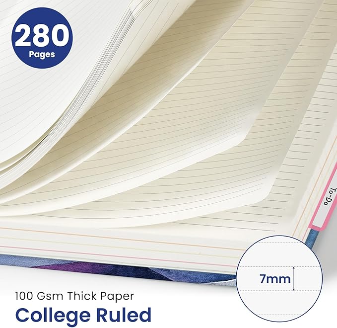 Large Spiral Lined Notebooks for Work with Removable Dividers & Tabs, 8.5"x11" Pretty Hardcover 5 Subject Notebook Journal for Women, College Ruled, Perfect for Study & Office Organization, 280 Pages,Distant Peaks