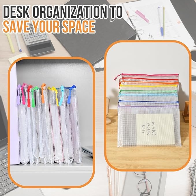 24pcs Mesh Zipper Pouch, Puzzle Storage Bags, A3 17x12 Inches Large Reusable Zipper Pouches for for Classroom Office Supplies Organizing, Extra Large Zipper Bags, Board Game Storage
