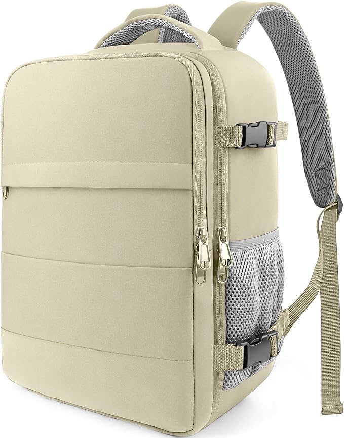 HOTOR Travel Backpack Flight Approved Bag Men Women, Medium Beige | TSA Carry on Luggage, 15.6" Laptop, Casual Daypack Travel Essentials Nurse Bag for Work, Business, Weekender, College