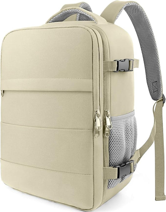 HOTOR Travel Backpack Flight Approved Bag Men Women, Medium Beige | TSA Carry on Luggage, 15.6" Laptop, Casual Daypack Travel Essentials Nurse Bag for Work, Business, Weekender, College