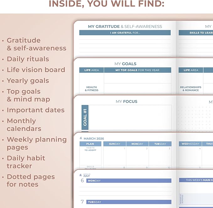 Clever Fox Planner 2nd Edition Dated Jan 2026-Jan 2027 – Colorful Weekly & Monthly Goal Setting Planner, Habit Trackers, Time Management and Productivity Organizer, Gratitude Journal, A5 (Rose Gold)