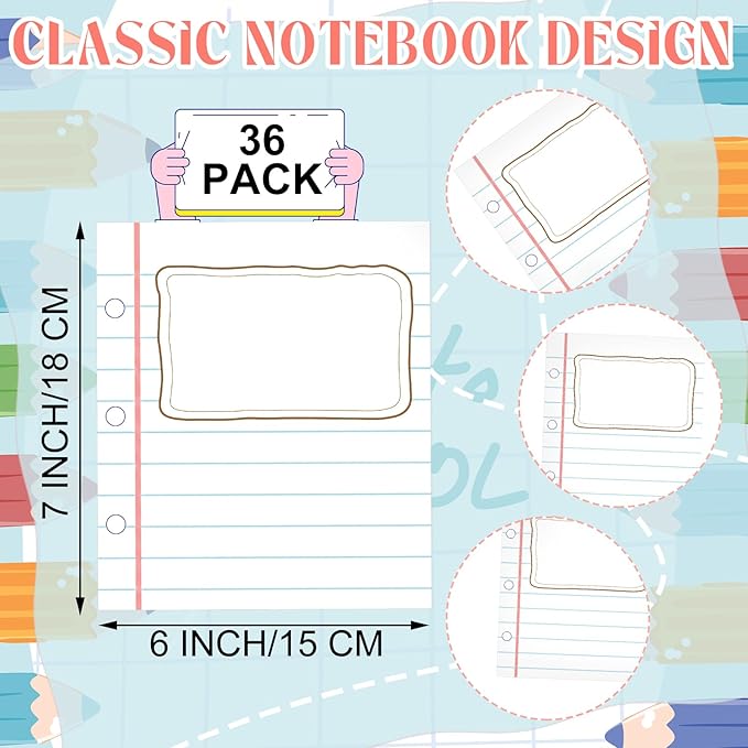 Epakh 36 Pack Name Tags for Desks Notebook Shaped Bulletin Board Decoration 6‘'x7'' Blank Name Tag Labels Learning Tool for Lockers Whiteboard Fridge Office Home Desktop Supply(Classic)